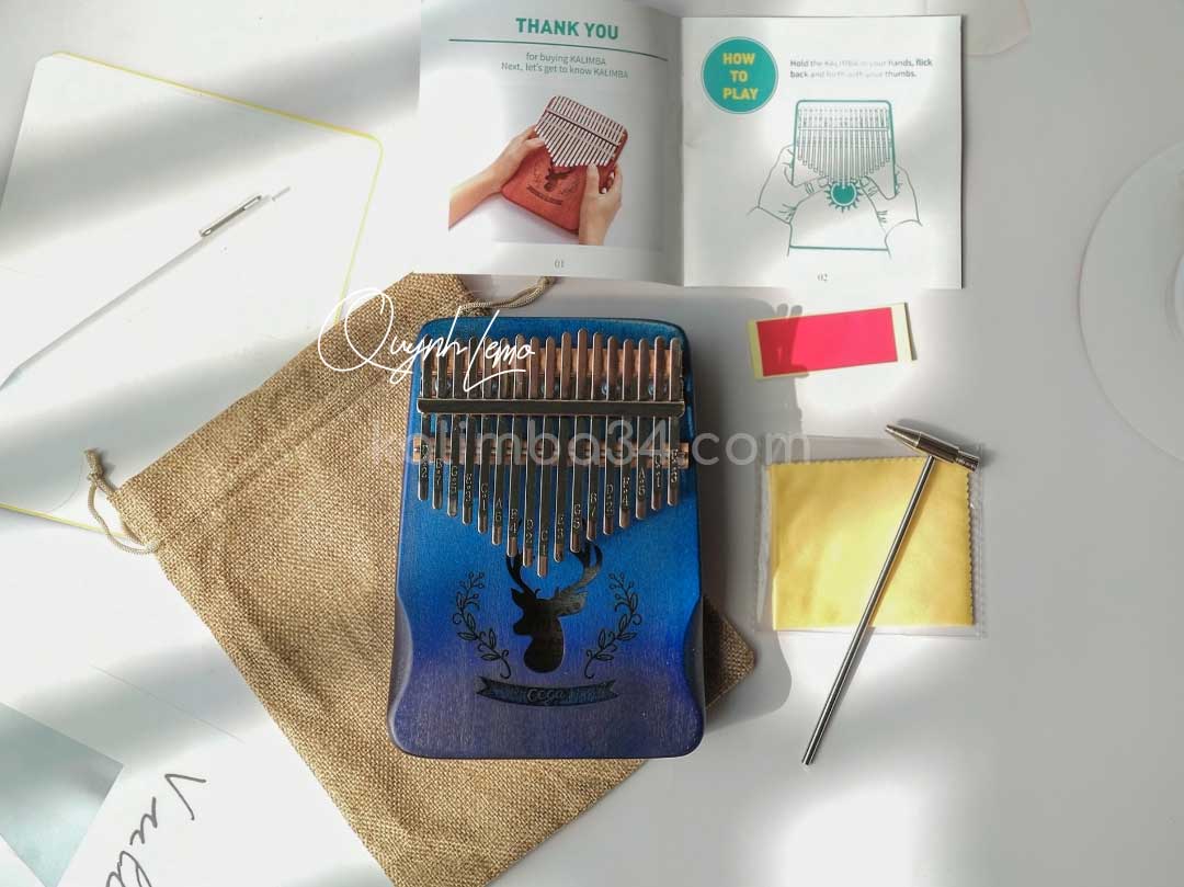 Đàn Kalimba 17 phím Cega Nai Xanh gỗ manhogany cao cấp 07