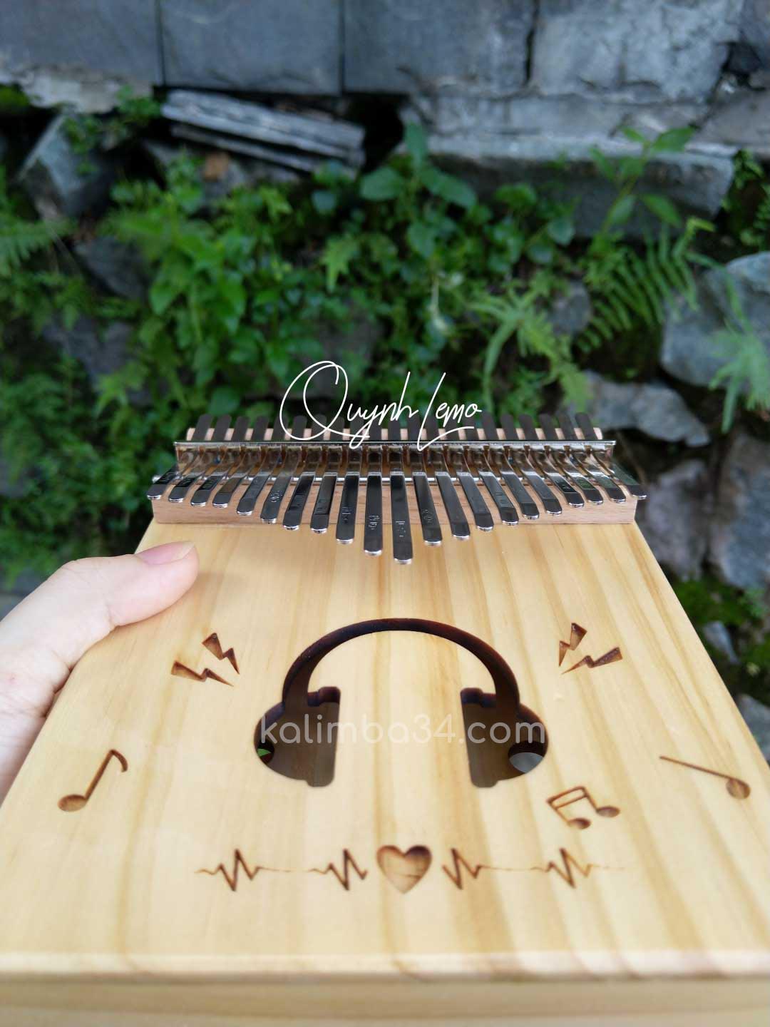 Đàn Kalimba 21 Phím - Hình Tai Nghe - Hộp Cộng Hưởng - Gỗ Gụ