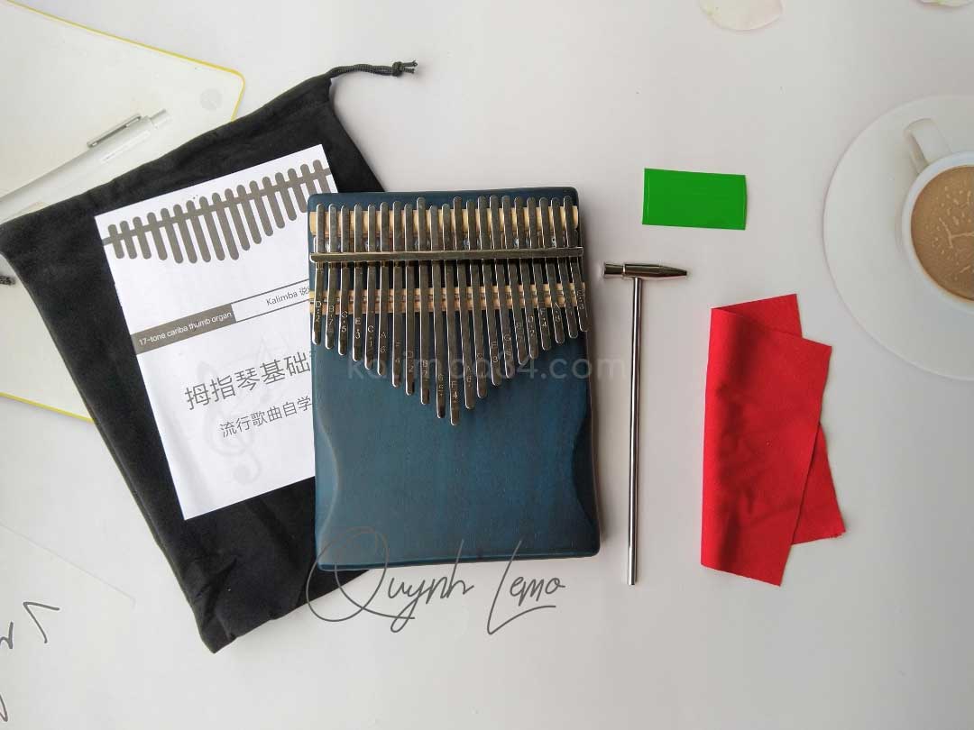 Đàn Kalimba 21 Phím - Gỗ Manhogany (Xanh) - Nguyên Khối - Gỗ Gụ 07