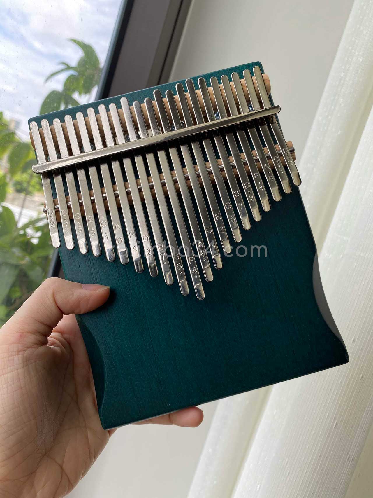 Đàn Kalimba 21 Phím - Gỗ Manhogany (Xanh) - Nguyên Khối - Gỗ Gụ 07